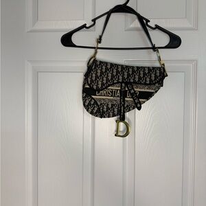 Dior Monogram Black and Gold Saddle Bag